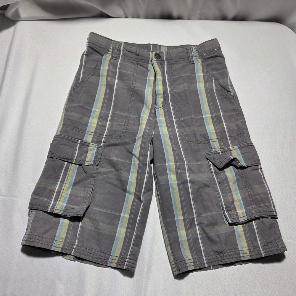 Gymboree Boys Grey Plaid Cargo Shorts‎ Size 12 Cotton Multi Pocket Casual